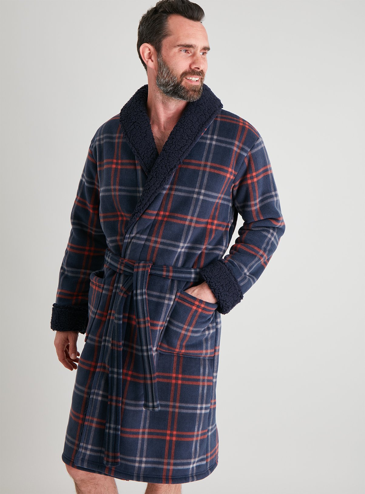 mens fleece lined dressing gown